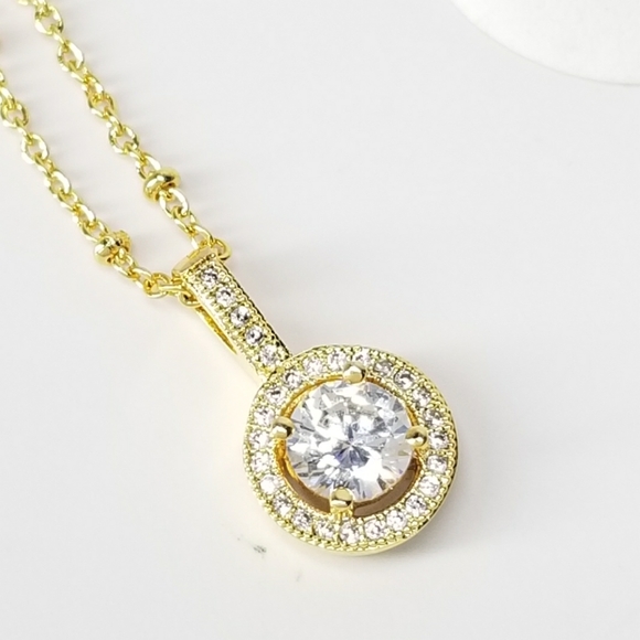 NEW Dainty Halo Diamond Micro Pave CZ Necklace - Picture 10 of 11